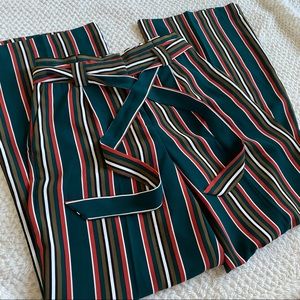 Express Striped Wide Leg Sash Tie Pants